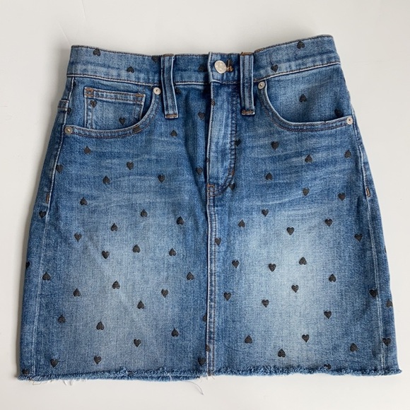 Madewell stretch denim straight mini skirt black heart print edition - Picture 6 of 15